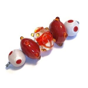 As Low As $2 Dark Amber & Pink Handmade Lampwork Artisan Rondelle Beads (5)